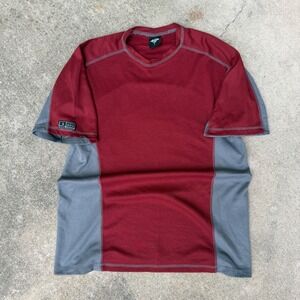 Vintage Prana Breathe Mens Large Burgundy Grey Athletic T-Shirt Made in USA